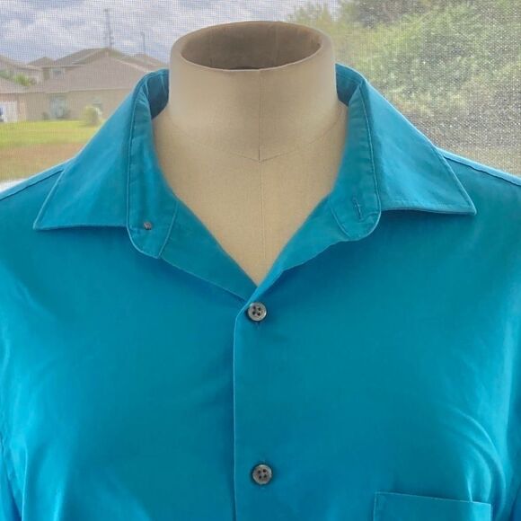 Van Heusen Flex Collar Men's Long Sleeve Dress Shirt Turquoise Size 15.5 - Picture 3 of 4